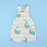 Knit Overalls Pdf Pattern Shorts Version on Blue Background