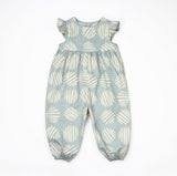 Flutter Sleeve Bubble Pants Romper in Abstract Blue Fabric
