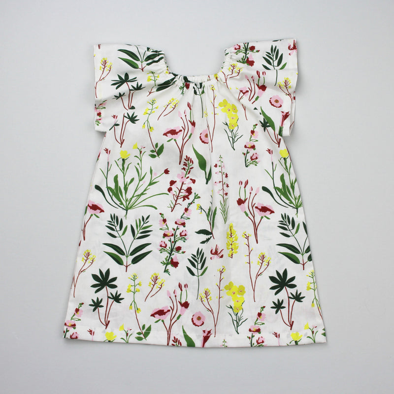 Peasant Dress PDF Pattern in Wild Flower Print on Grey Background