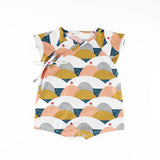 Wrap Up Romper with a Raglan Sleeve and a Snap Opening