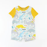 T-Shirt Romper in Dinosaur Fabric with a Yellow Sleeve and Band