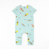 Back of Tee Shirt Romper Sewn in Blue Surf Board Fabric