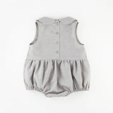 grey linen peter pan collar romper on white background