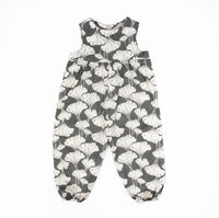 Bubble Pants Romper in Grey Ginkgo leaf print