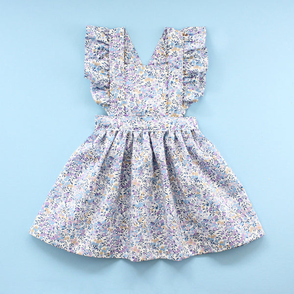 ruffle baby pinafore dress in blue liberty of london fabric