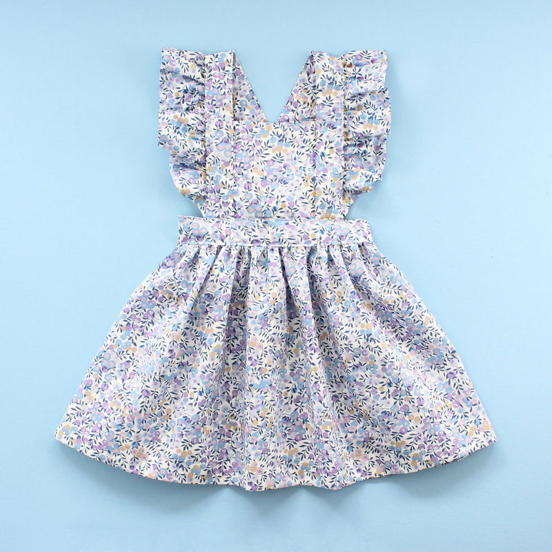 ruffle baby pinafore dress in blue liberty of london fabric