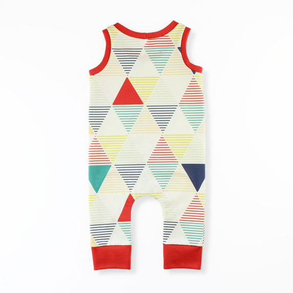 Back of The Tank Top Romper Pattern in a Colorful Geometric Print