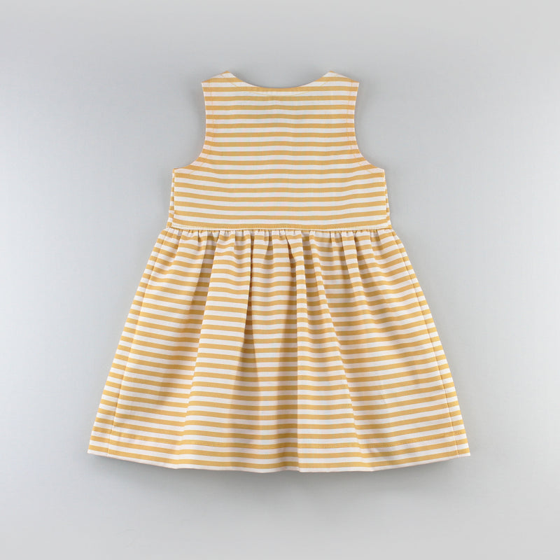 Back of the Sunflower Dress Sewing Pattern in a Yellow Striped Fabric