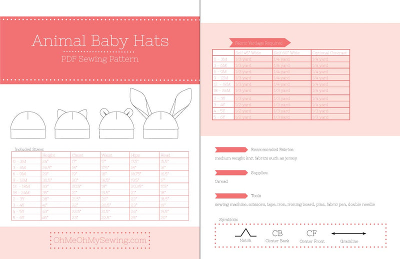 the baby animal hat pdf sewing pattern